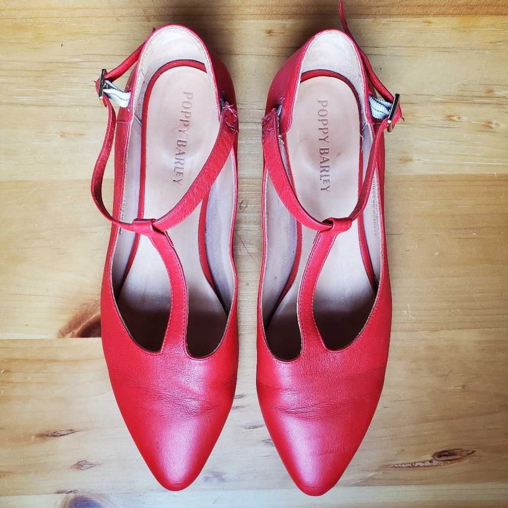 Poppy Barley Red T-Strap Pointed Flats